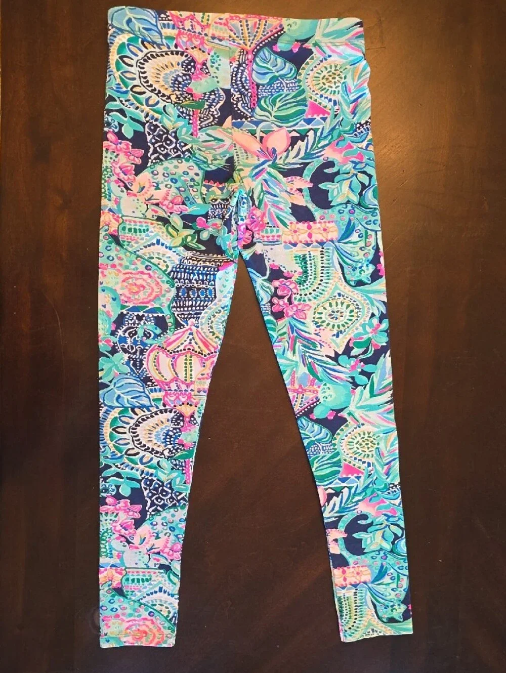 Lilly Pulitzer Navy Leggings with Turquoise, Pink & Green Floral Print NWOT